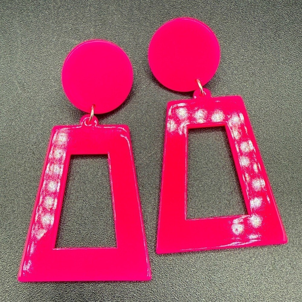 Vibrant Neon Pink Geometric Exclamation Point PopArt Cartoon Earrings